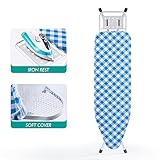 BKTD Ironing Board, Heat Resistant Cover Iron Board with Steam Iron Rest, Non-Slip Foldable Ironing Stand. Heavy Sturdy Metal Frame Legs Iron Stand(13 * 34 * 53 Inches) (Blue White)