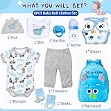 PEDOLLTREE 9 Pcs Set Reborn Baby Doll Clothes Outfit Accessories Blue Dinosaur Set for 17-22 Inch Reborn Doll Newborn Boy with Backpack Diaper