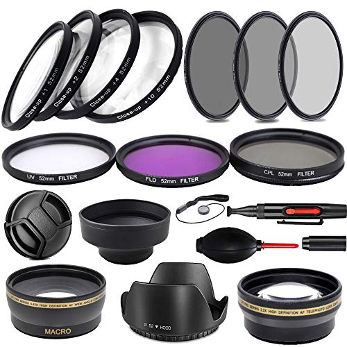 52MM Ultimate Nikon Lens Filter Accessory Bundle (UV, CPL, FLD, ND2, ND4, ND8 and 2x2 Telephoto Lens + Macro Lens) for Nikon D3300 D3200 D3100 D3000 D5300 D5200 D5100 D5000 D7100 D7000 DSLR Camera