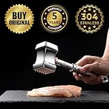 Meat Tenderizer Mallet Stainless Steel, Premium Meat Hammer Tenderizer, Kitchen Meat Mallet for Chicken, Conch, Veal Cutlets, Beef & Steak, Meat Pounder Flattener, Non-Slip Grip with 5 years Warranty