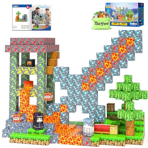 Magnetic Blocks - Build Mine Magnet World Forest Mine Set Magnet Building Blocks Kids Toys for 3+ Year Old Boys & Girls 1'' Magnetic Cubes STEM Sensory Building Toys Kids Game Xmas Gifts