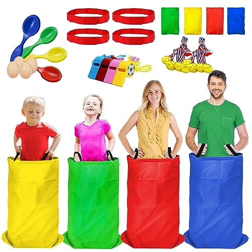 TITGIPE Potato Sack Race Bags - 32PCS Outdoor Games Sack Race Bags for Adults and Kids,3 Legged Race Bands,Egg Spoon Relay Race,Bean Bag Toss,Party Games for Kids,Field Day Games for Adults