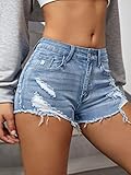 Verdusa Women's Ripped Distressed Skinny Denim Shorts Light Blue L