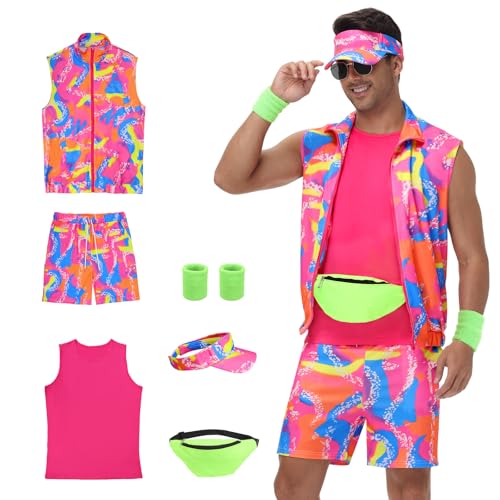 80s Men Workout Costume,80s Outfit Clothing for Adults, Halloween Cosplay Couples Costume Set (M)