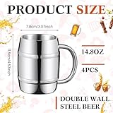 Ninehaoou 4 Pcs Stainless Steel Barrel Mugs, 15 oz Barrel Design Double Wall Insulated Coffee Mugs with Handle Metal Cup Camping Travel Tumbler Cup for Beer Coffee Tea Cold Hot Drinks