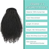 Afro Puff Drawstring Ponytail Human Hair 4C Afro Kinky Curly Ponytail Drawstring Ponytail for Black Women Natural Black Ponytail Extension Human Hair 16 Inch