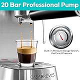 CASABREWS Espresso Machine 20 Bar, Compact Espresso Maker with Steam Milk Frother, Stainless Steel Coffee Machine with 34oz Removable Water Tank for Cappuccino, Latte, Silver