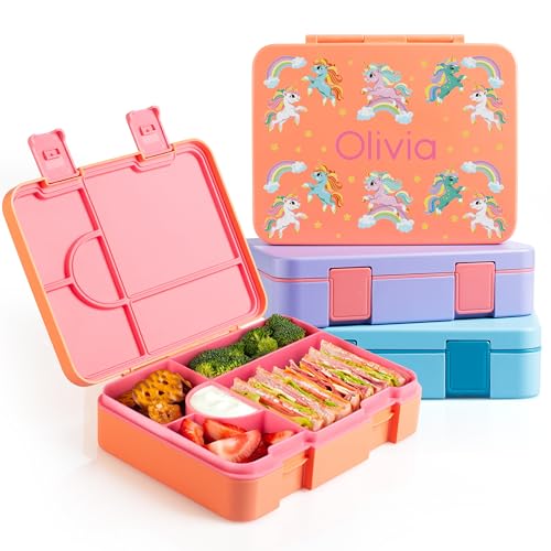 Amazing Items Personalized Lunch Box for Kids with Name and Theme, 5 Compartments Drop-Proof Bento Box, Dishwasher Safe, Made with BPA-Free Materials, Bento Lunch Box for Kids and Toddlers, Salmon