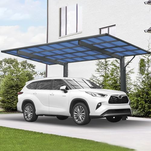 Favfurish Outdoor Carport, 17.44FT*9FT*11FT Single Carport Aluminum Metal Frame and Polycarbonate Panels Car Port for Outdoor Driveway Car, Truck