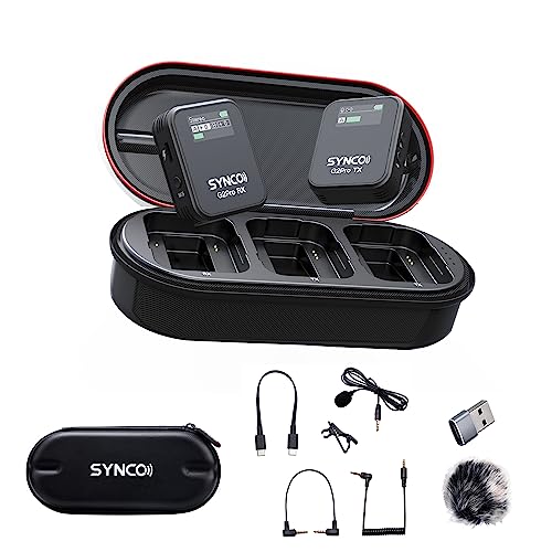 SYNCO G2(A1) PRO 2.4GHz Wireless Lavalier Microphone System, Transmitter with Receiver, Safe Audio Track, Adjustable Recording, Magetic Back Clip, and Real-time Monitoring