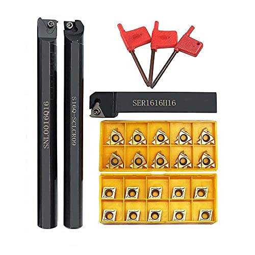 GBJ 95 Degree S16Q-SCLCR09 5/8" Internal Turning Boring Bar with 10pcs CCMT32.51 Turning Inserts 16ER AG60 External Carbide Threading Insert with 5/8" SNL0016Q16 SER1616H16 Threading Holder