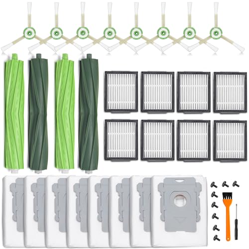 26 Replacement Parts for iRobot Roomba i7 i7+ i3 i3+ i4 i4+ i5 i5+ i6 i6+ i8 i8+ E5 E6 E7 Robot Vacuum Accessories, 4 Rubber Roller 8 Filters 8 Side Brushes 8 Vacuum Bags（NOT Fit the Combo J7+）