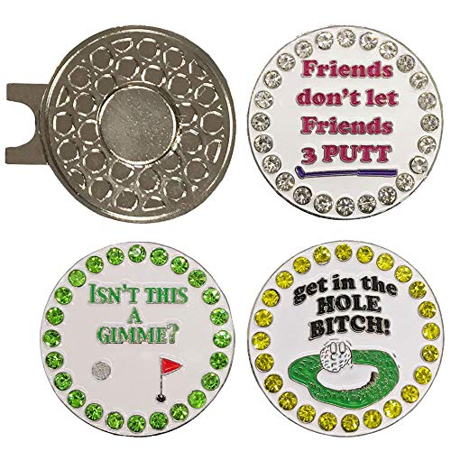 Giggle Golf Bling Putting Ball Marker Pack | Includes One Friends, One Isn't This A Gimme, and One Get in The Hole Bling Ball Marker