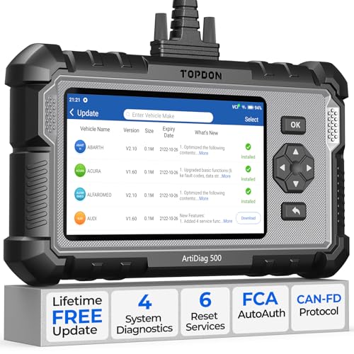 TOPDON AD500 OBD2 Scanner Car Code Reader Scan Tool, Engine ABS SRS Transmission Diagnostics Tool, FCA AutoAuth, CAN FD Protocol, Oil/Throttle/SAS/TPMS/BMS/EPB Reset Car Scanner, Free Upgrade for DIY