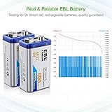 EBL 9 Volt Batteries 600mAh Li-ion Rechargeable 9V Battery Lithium-ion, 6 Packs