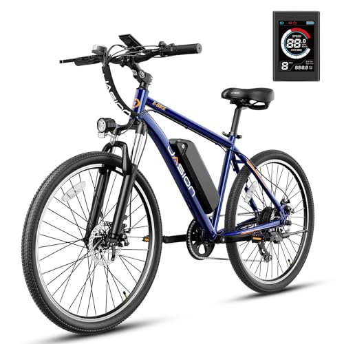 Jasion EB5 Electric Bike for Adults with Peak 500W Brushless Motor, 40Miles 20MPH Commuting Electric Mountain Bike with 360Wh Removable Battery, 7-Speed, 26" Tires and Front Fork Suspension