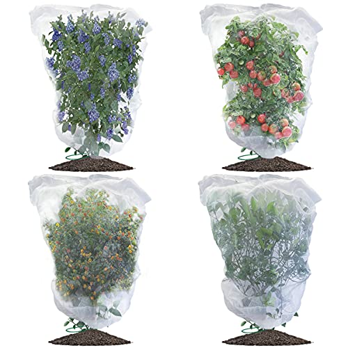 Evoio Bird Netting for Garden Blueberry Bushes Fruit Tree Netting Cover Plant Protection Mesh Bags with Drawstring, 4 Pack 4.6 x 5.9 ft Shrubs Bush Tomato Strawberry Berry Barrier Protectors Net