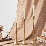 Denique Iron Taper Candle Holder Set of 3, Gold Candlestick Holders Decorative Candle Stand, Tapered Candle Holders Tall Set for Wedding, Dining Table, Home Decoration (Gold)