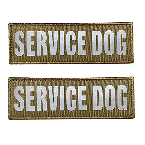 JUJUPUPS 2 Pack Reflective Tactical Dog Patches Service Dog ，in Training,DO NOT PET, Tags with Hook and Loop Patches for Vests and Harnesses (Coyote Brown, Service Dog)