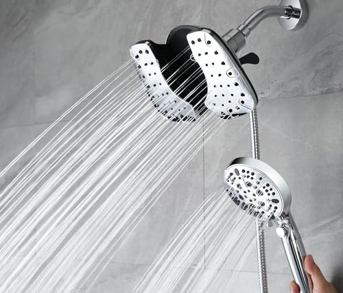 INAVAMZ 2-in-1 Shower Heads with Handheld 2.5GPM: 10” Rain Shower Head & Hand Held Shower Head, 10 Spray Settings Detachable Shower Head with ON/OFF Switch and 15-Stage Filter