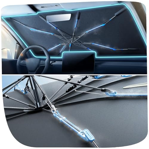 [2025 Upgraded] Nmoiss Windshield Sun Shade Umbrella [Ice Rib High Speed ​​Cooling] 99% UV Blocking Protects Car from Sun and Heat Damage, Keeps Cool and Protects Interior Medium (56" L x 31" W)