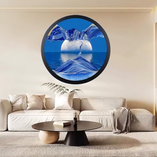 ZSDSZDZY Sand Art Liquid Motion, Moving Sand Art Décor, 3D Wall Mounted 360° Rotate Sculpture, Wall Art Deep Sea Sandscape Room Decoration, Relaxing Mood Home Office Work Decor (Blue, 23.6'')