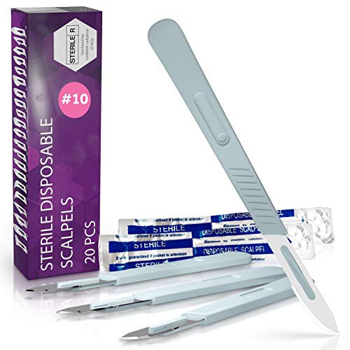 MyMed Disposable Scalpels| #10 Scalpel Blades Sharp Carbon-Steel Blades | Sterile Individual Pouches| for Dermaplaining, Podiatry, Crafts & More