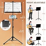 CAHAYA Dual Use Sheet Music Stand with Clamp-on Tray & Desktop Book Stand with Carrying Bag, Sheet Music Folder, Music Stand with Shelf, and Clip for Guitar, Ukulele, Violin Players CY0194+CY0320