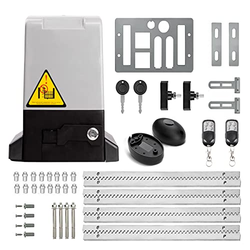 Blütezeit 1800lb Automatic Sliding Gate Opener, 370W Rack Drive Motor with 2 Remote Controls & IR Sensor, 1/2HP Electric Rolling Driveway Slide Gate Motor, Complete Hardware Kit for Gates up to 40ft