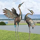 Oritty Crane Statues for Garden Decor, Metal Yard Art Heron Garden Statues, Standing Garden Sculptures & Statues for Yard Decorations Outdoor, 38-42 Inch Set of 2, Copper