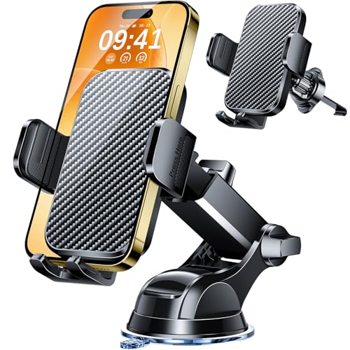 Phone Holders for Your Car 2025 Upgraded Military-Grade Strongest Suction & Stable Clamp Arm Car Phone Holder Mount 360°Adjustable for Dashboard, Windshield, Air Vent for iPhone Samsung, Carbon Fiber
