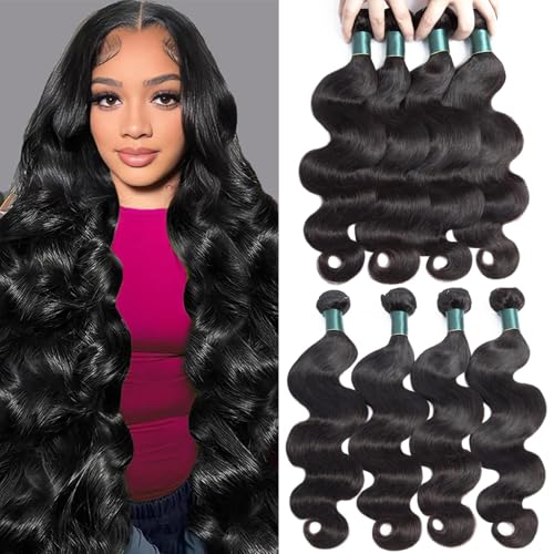 Superfect Human Hair Bundles 20 22 24 26 Inch Body Wave Bundles Human Hair 12A 100% Unprocessed Brazilian Virgin Hair Weave 4 Bundle Natural Black Color (Body Wave 4Pcs, 20 22 24 26)