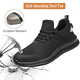 Steel Toe Shoes for Men and Women Comfortable Lightweight Work Safety Shoes Puncture Proof Slip Resistant Indestructible Sneakers Construction Work Utility Shoes Black M10