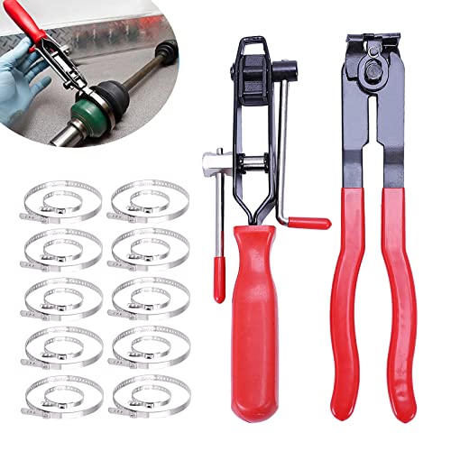 22Pcs CV Boot Clamp Pliers Set Cv Axle Removal Tool Cv Joint Ear Clamp Banding Tool Automotive Hose Axle Plier (2Pcs Clamp Pliers + 10 Pairs Adjustable CV Boot Clamps)