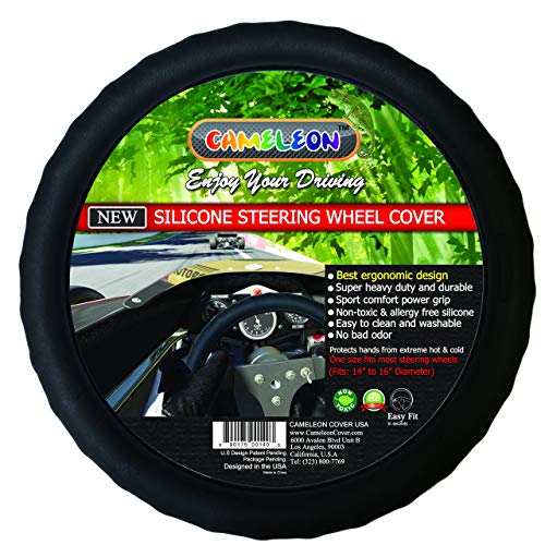 Silicone Black Steering Wheel Cover- Racing Power Grip-Ergonomic Handling (Black)