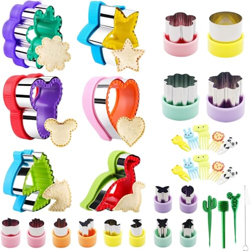 34Pcs Sandwich Cutter,Lunch Box Accessories for Kids Uncrustables Maker,Toddler Food Shape Cutter, Pancake Maker Heart Star Dinosaur, DIY Cookie Cutters Gift for Kids Bento etc...