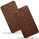 Anaeat Silicone Letter and Number Chocolate Molds, 2 Pack Alphabets & Numbers Candy Baking Mold with Happy Birthday Cake Decorations Symbols - for DIY Chocolates, Candies or Fondant