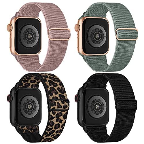 Stretchy Nylon Solo Loop Bands Compatible with Apple Watch 38mm 40mm 41mm 42mm 44mm 45mm 49mm, Sport Elastic Wristbands Women Men Straps for iWatch Series 9/8/7/6/5/4/3/2/1/SE/Ultra/Ultra 2, 4 Pack