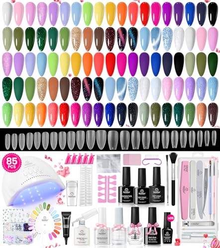 beetles 85 Pcs Spring Gel Nail Polish Kit with UV Light - 35 Colors All in One Manicure Kit, Travel Diary Collection Beetles Gel X Nail Gel Polish Set with Nail Tools for Beginners