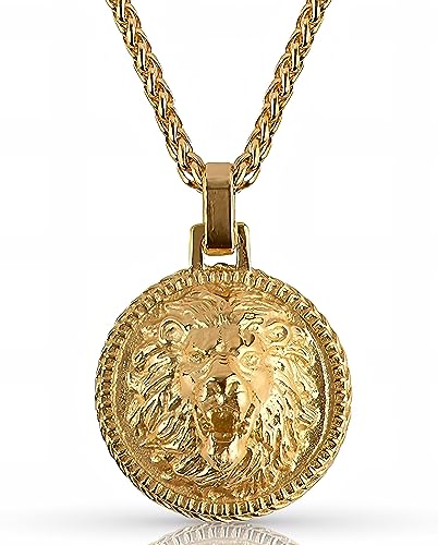 Forge & Foundry Men's Lion Pendant with Adjustable 21" Necklace Wheat Chain | Aslan | Design-led, artisan jewelry from London (gold)