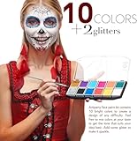 Face Paint Kit – Dermatologically Tested – Non-Toxic & Hypoallergenic – Professional Face Painting Kit for Kids & Adults – Cosplay Makeup Kit – Easy to Apply & Remove – Leakproof Dry Glitters