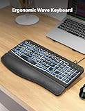 SABLUTE Ergonomic Keyboard Wired with Cushioned Wrist & Palm Rest, Backlit Computer Keyboards with 7-Color Adjustable Backlight, Comfortable Natural Wave Keys for Windows/Mac, Desktop Laptop