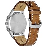 Citizen Men's Eco-Drive Weekender Garrison Chronograph Field Watch in Stainless Steel with Brown Leather strap, Blue Dial (Model: CA0621-05L)