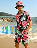 EISHOPEER Men's Hawaiian Shirt and Short 2 Piece Outfits Sets Casual Button Down Beach Floral Shirts Suits with Bucket Hats Large