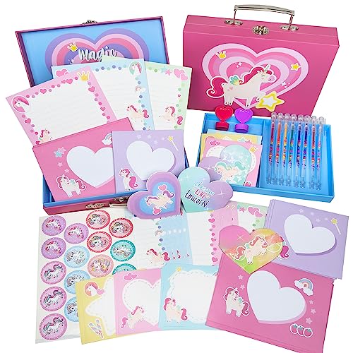 98Pcs Unicorn Stationary Set - Gifts for 6,7,8,9,10 Year Old Girl, Girls Stationery Set for Kids, Letter Writing Art Kit, Preteen Girls Craft Toys 8-10 Present - Birthday Gift for Girls