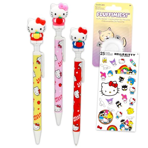 SANRIO Hello Kitty Mechanical Pencils Set - Bundle with 3 Hello Kitty Mechanical Pencils 0.5 Head Topper Plus Stickers and More Office Supplies Pack