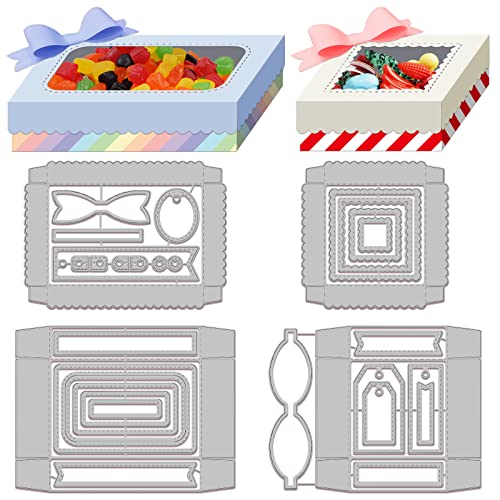 GLOBLELAND 3D Candy Box Cutting Dies for Card Making Gift Box with Window Cut Die for DIY Scrapbooking Journal Embossing Paper Craft Decor