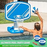 GoSports Splash Hoop PRO Swimming Pool Basketball Game - Includes Poolside Water Basketball Hoop, 2 Balls and Pump - Blue