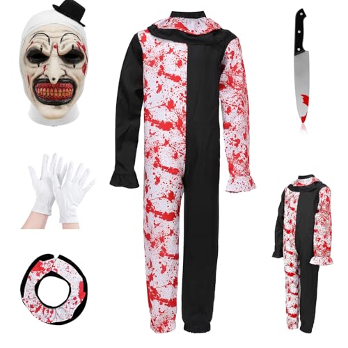 Varuotu Art The Clown Costume Kids Clown Costume Mask Scary Killer Clown Costume Halloween Cosplay Outfit for Boys Girls