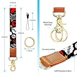 Akkya Wrist Lanyard for Keys Wristlet Keychain Women Short Black Cute Cartoon Print Car Keys Hand Wrist Straps with 2 Keyrings & 1 Phone String